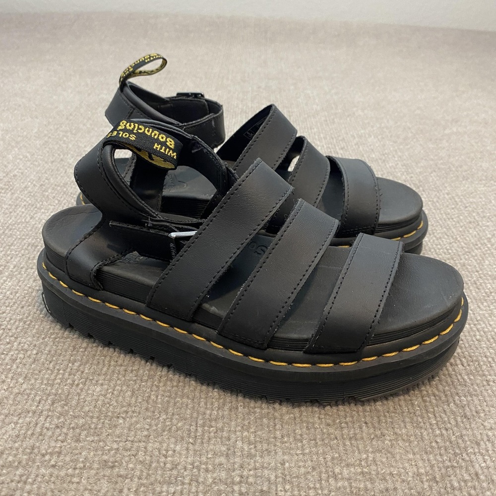 Dr. Martens Blaire Sandals Womens 7 Black Leather Strappy Platform Gladiator